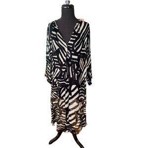 Pomandere Italian Designer Zebra Print Wrap Dress Black White Midi M